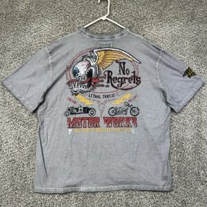 Lethal Threat Shirt Men's 3XL Gray Motorcycle Tee Biker Eyeball Skull No Regrets
